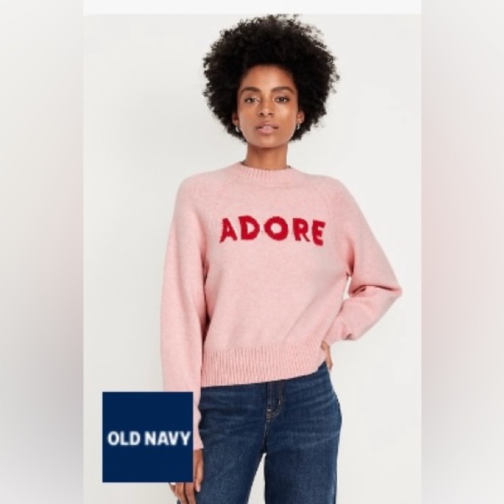 NWT Old Navy Women's Pink ADORE SoSoft Loose Graphic Sweater
